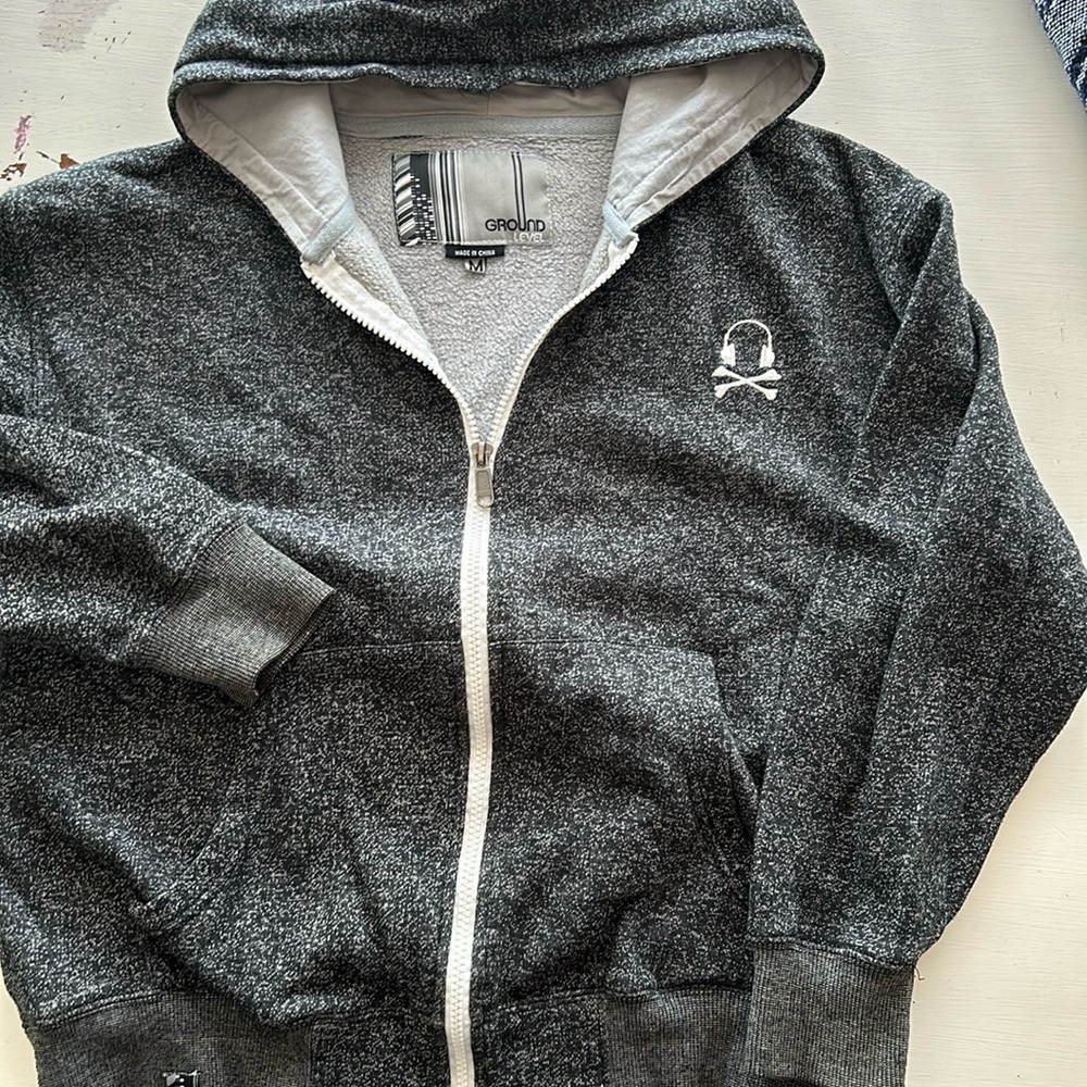 Ground Level, big boys hooded jacket, charcoal/white, size medium